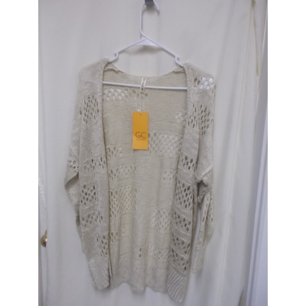 GreceRelle Women Cream Beige Open Front Pointelle Knit Cardigan Sweater NWT S